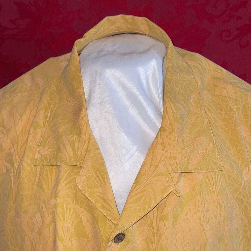 Tommy Bahama‎ Mens Silk Yellow Button Down Short Sleeve Tropical Shirt Size XXL